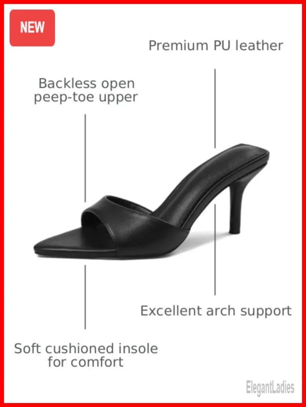 Kitten Heels Mules Sandals Pointed Peep Toe Slingback Slip On Women
